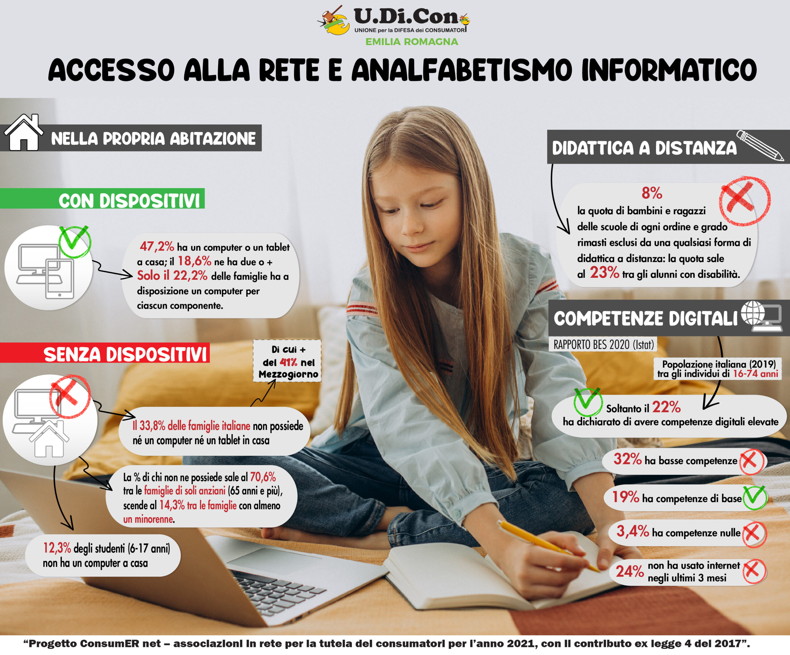 Infografica - Accesso alla rete e analfabetismo informatico